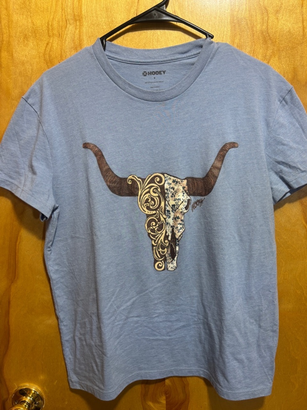 Hooey Light Blue Tee with Decorative Steer Skull Graphic